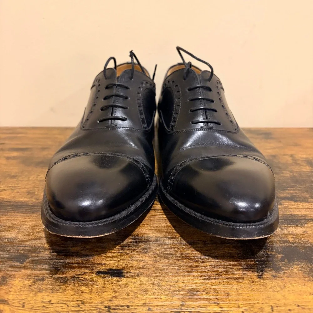 Magnanni Mens Black Leather Cap Toe Brogue Oxford Dress Shoes 16035 Size 8.5 M
